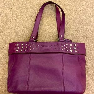 Coach F15235 Purple Leather Studded Shoulder Bag